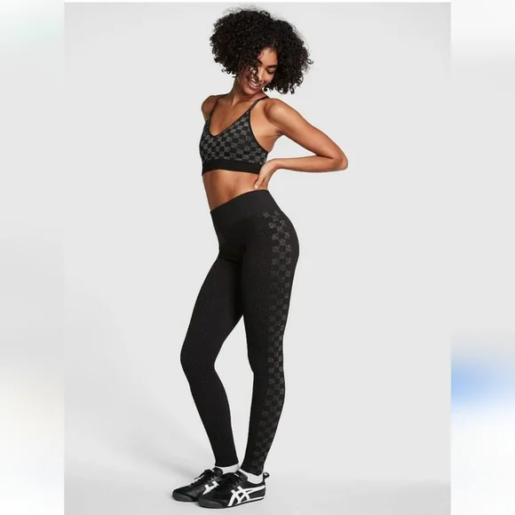 VS PINK SEAMLESS SPARKLE CHECKERED LEGGING AND BRA SET XL - Picture 1 of 8